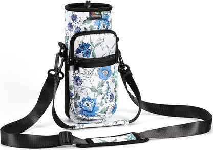 Nuovoware Water Bottle Carrier Bag,25oz/40oz/64oz Bottle Pouch Holder,Adjustable Shoulder Hand Strap 2 Pocket Sling Neoprene Sleeve Sports Accessories for Hiking Travelling Camping