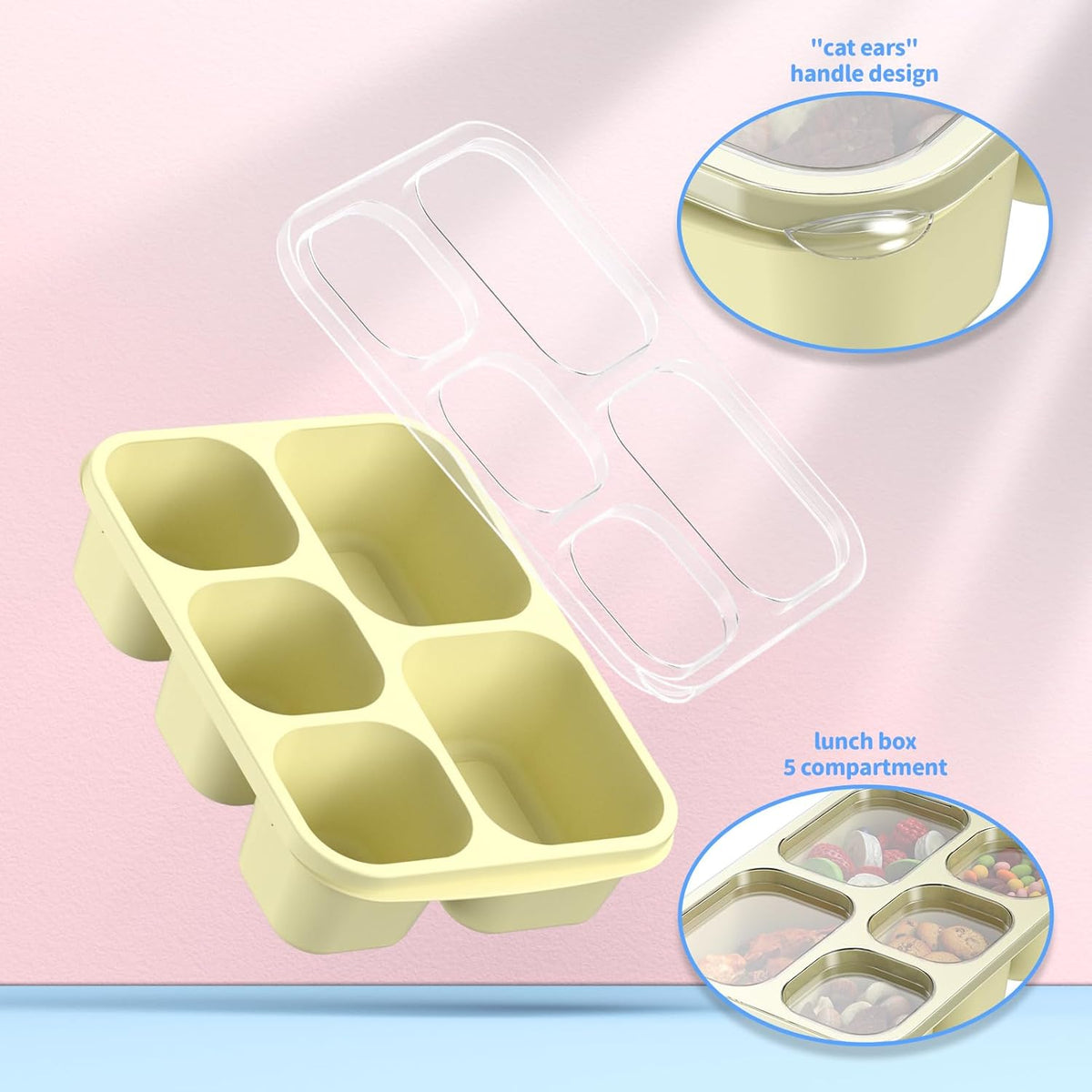 Bento Box Adult Lunch Box - 4 Pack, 5 - Compartment Meal Prep Container for Kids, Reusable Food Storage Snack Containers - Stackable for School, Work, and Travel (Wheat(Green/Blue/Pink/Beige))