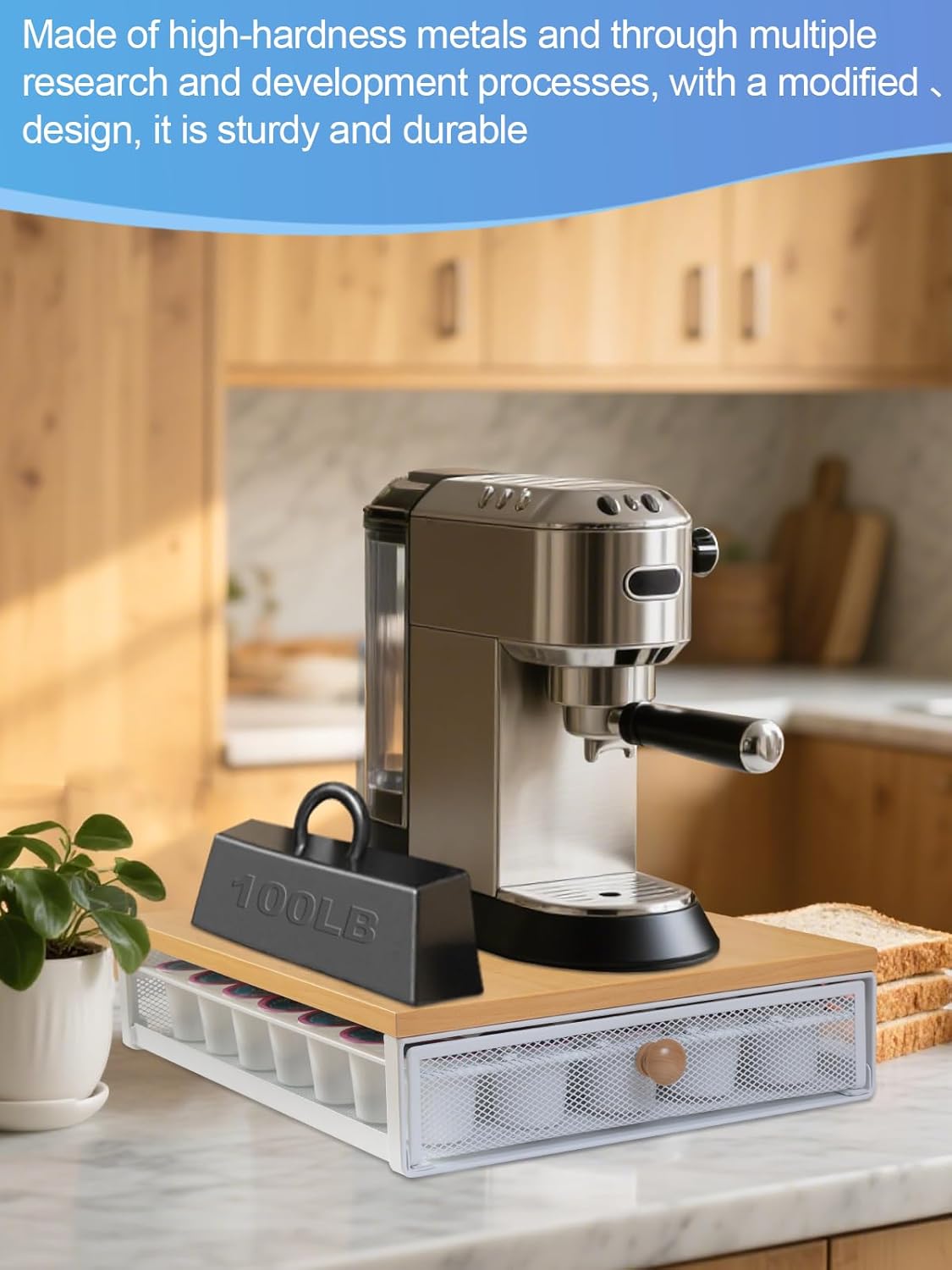 Sedegn Coffee Pod Holder Counter Coffee Vertuo Capsules Storage Organizer with Sliding Drawer Compatible For 35 K-Cup Pods No Assembly Needed Rustic Brown