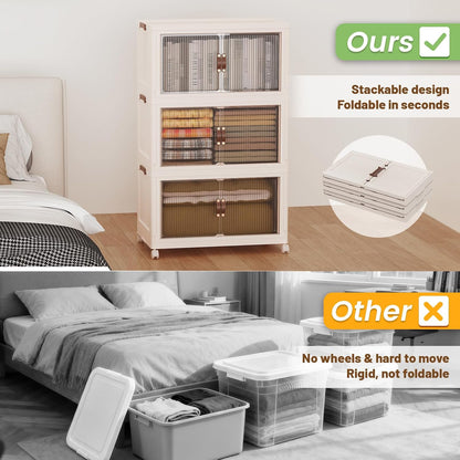 SAILUN 145Gal/580Qt Stackable Storage Bins Folding Collapsible Storage Bins with a Lid, Closet Organizers and Storage,White 26" W x 17" D x 71" H