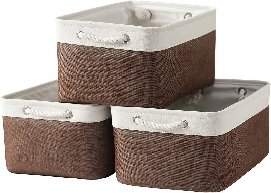 Fabric Storage Bins 12x8x5 inch [6-Pack] with Rope Handles - Decorative Baskets for Organizing