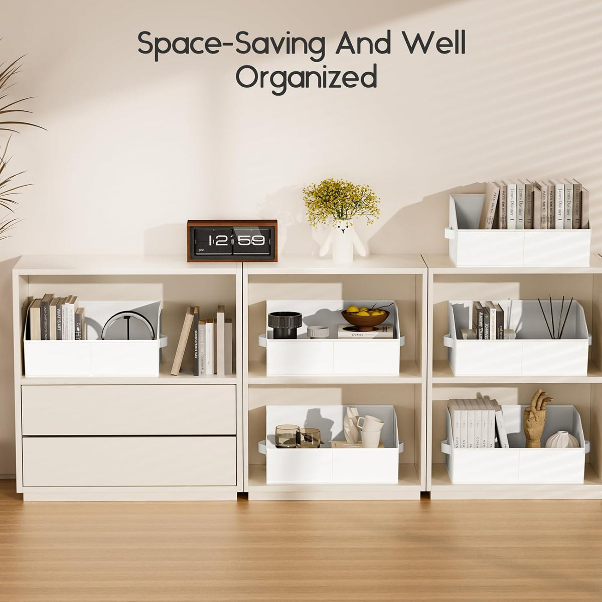 Homsorout Large Closet Organizers and Storage Bins - Trapezoid Storage Baskets for Shelves, Foldable Fabric Baskets with Handles Ideal for Closet, Basket, Wardrobe and Shelf Storage, Beige