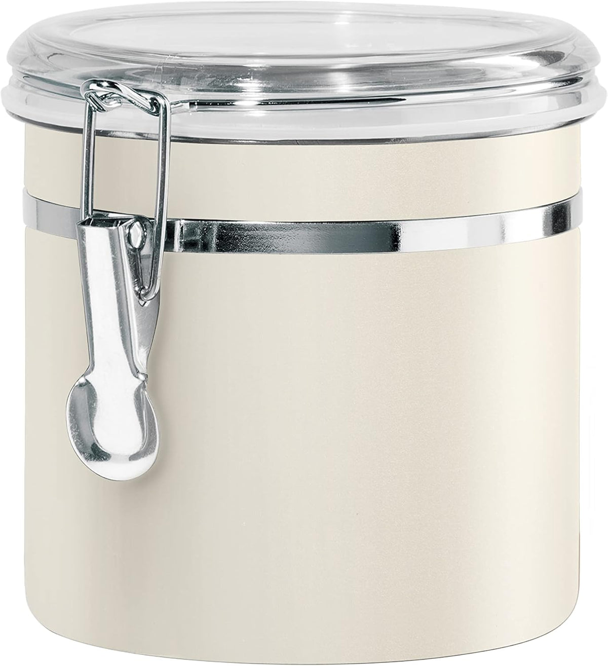 Oggi Stainless Steel Kitchen Canister 152 fl oz - Airtight Clamp Lid, Clear See-Thru Top - Ideal for Kitchen Storage, Food Storage, Pantry Storage. Jumbo Size 8" x 8".