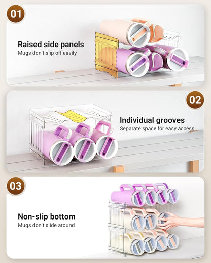 Gracenal Water Bottle Organizer for Stanley Cup Accessories, Cabinet Organizers and Storage for Meoky 40 oz Tumbler with Handle, Fridge Tumbler Organizer Kitchen Gadgets Gifts, 2Pack Large-6-bottle