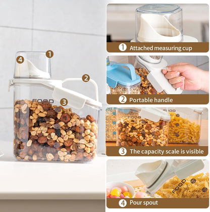 LANGMINGDE Cereal Containers Storage, 2.8L/95oz Airtight Large Dry Food Storage Containers with Pouring Spout Measuring Cup for Snacks Grain Rice,BPA Free Dispenser Plastic Bin