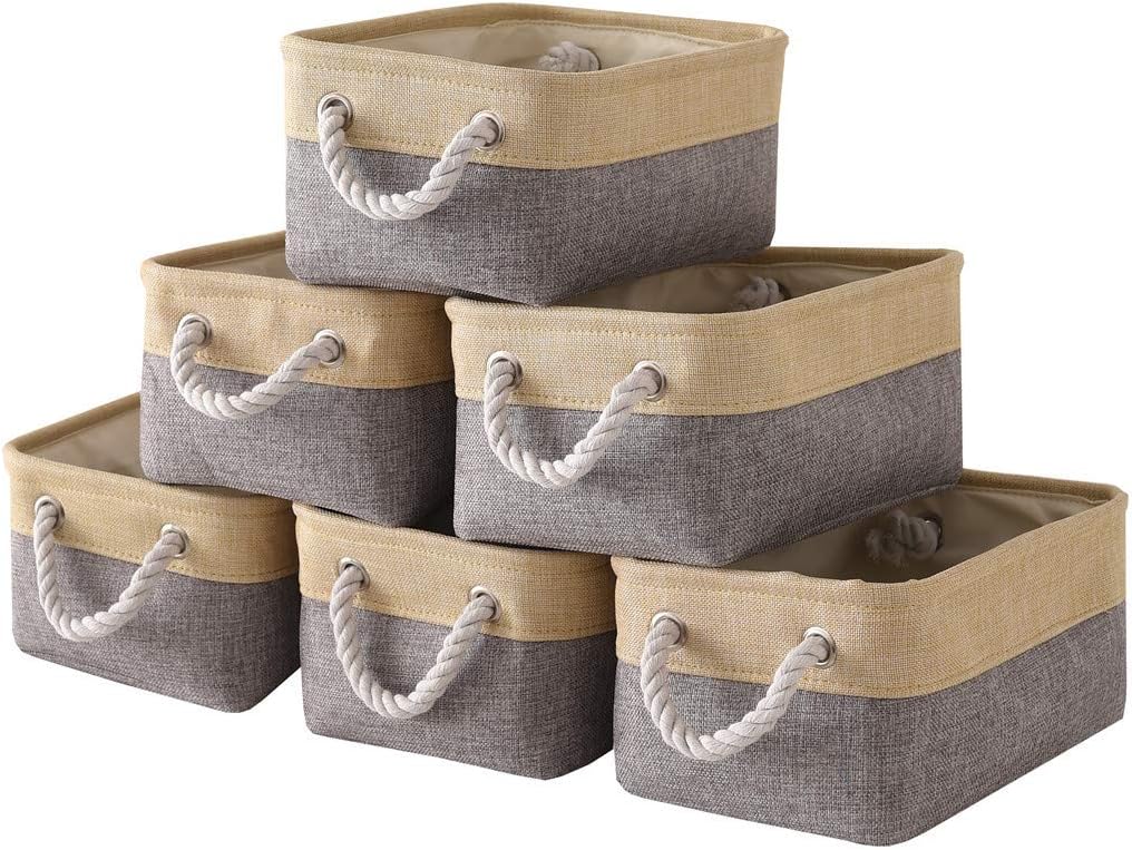 Fabric Storage Bins 12x8x5 inch [6-Pack] with Rope Handles - Decorative Baskets for Organizing