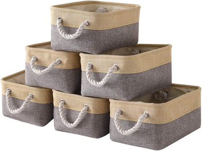 Fabric Storage Bins 12x8x5 inch [6-Pack] with Rope Handles - Decorative Baskets for Organizing
