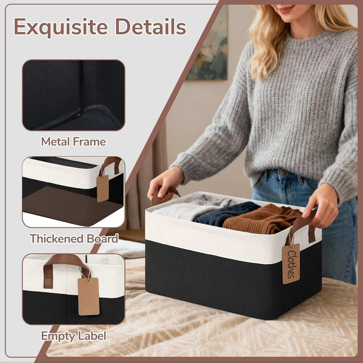 CHICVITA 4 Pack Large Storage Baskets for Shelves, Collapsible Closet Organizer Bins with Metal Frame, Fabric Storage Bins for Clothes Towels Organization, 16.8" x 11" x 9.8", Beige
