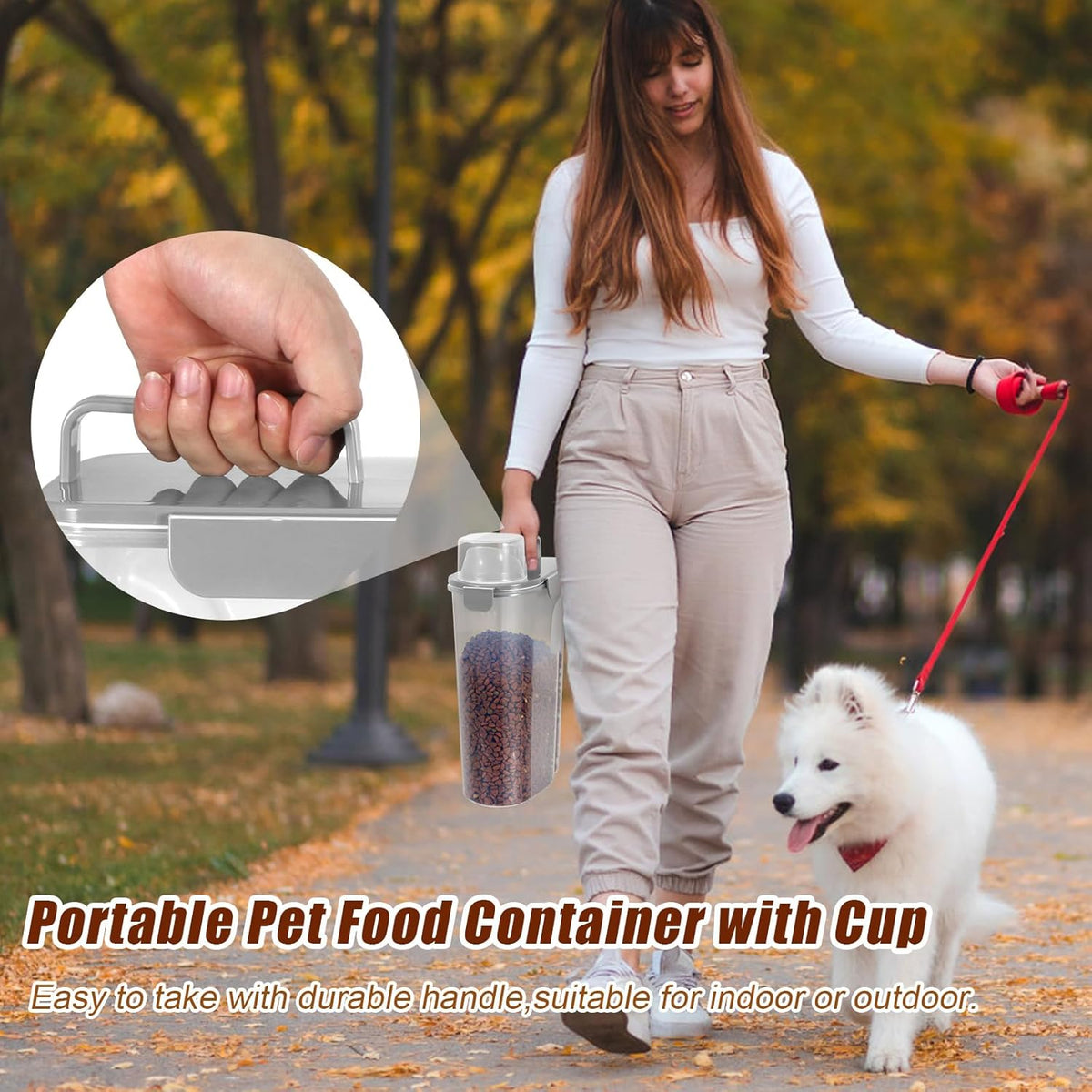 TBMax 2 Pack Cat Dog Food Storage Containers 10 to 14 Lbs, Portable Travel Pet Container Dispenser with Easy-Pouring Spout & Cup, Airtight Bird Seed Container Dog Treat Storage Bin -White