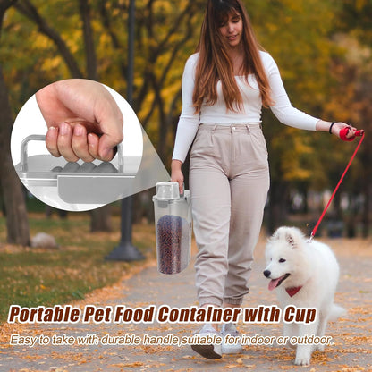 TBMax 2 Pack Cat Dog Food Storage Containers 10 to 14 Lbs, Portable Travel Pet Container Dispenser with Easy-Pouring Spout & Cup, Airtight Bird Seed Container Dog Treat Storage Bin -White