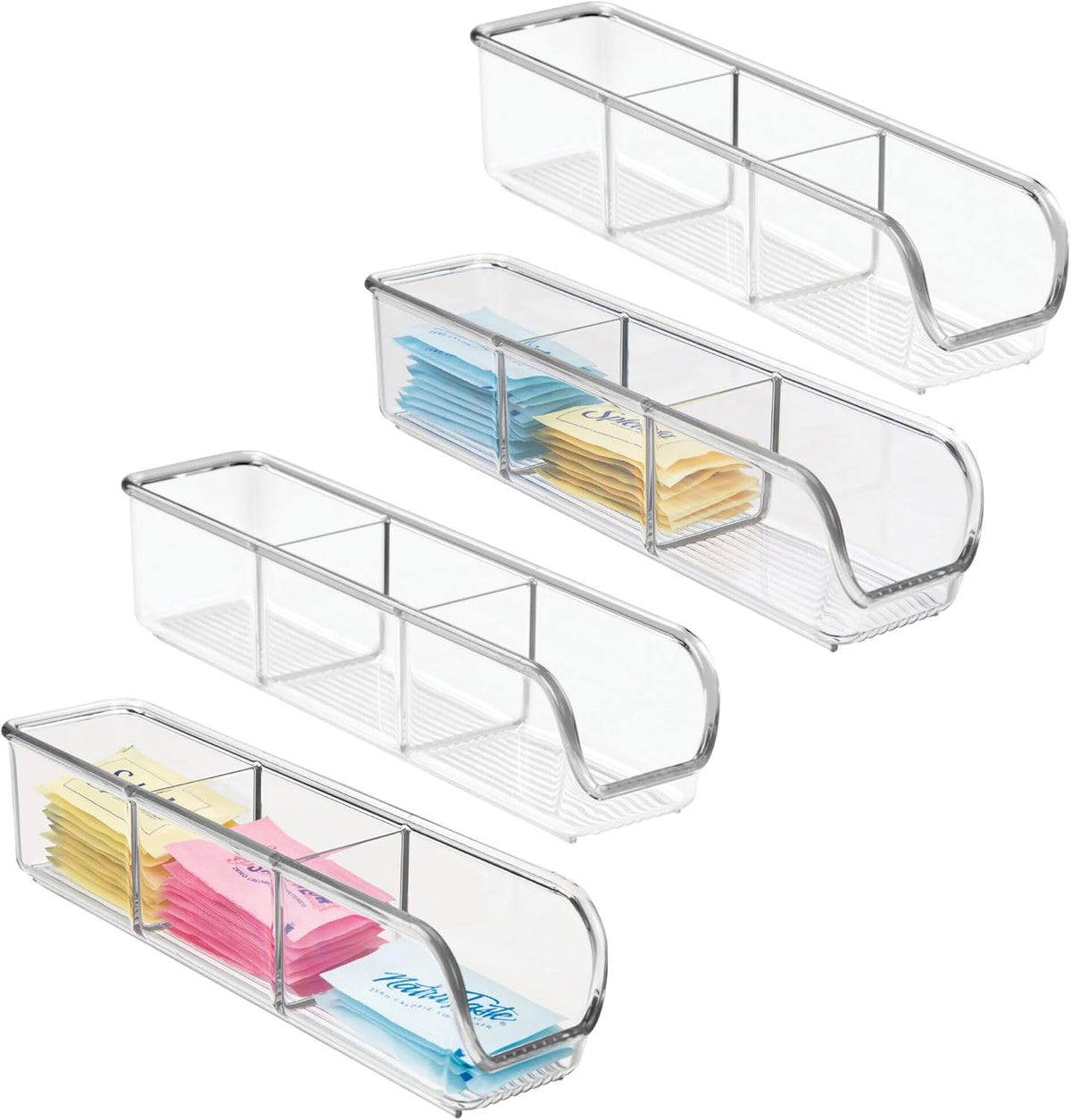 iDesign Plastic Packet and Tea Bag Organizer - Kitchen Storage Containers for Sugar, Salt, Pepper, Sweeteners, Tea Bags, Spices, The Linus Collection - 2.25" x 9" x 2", Clear