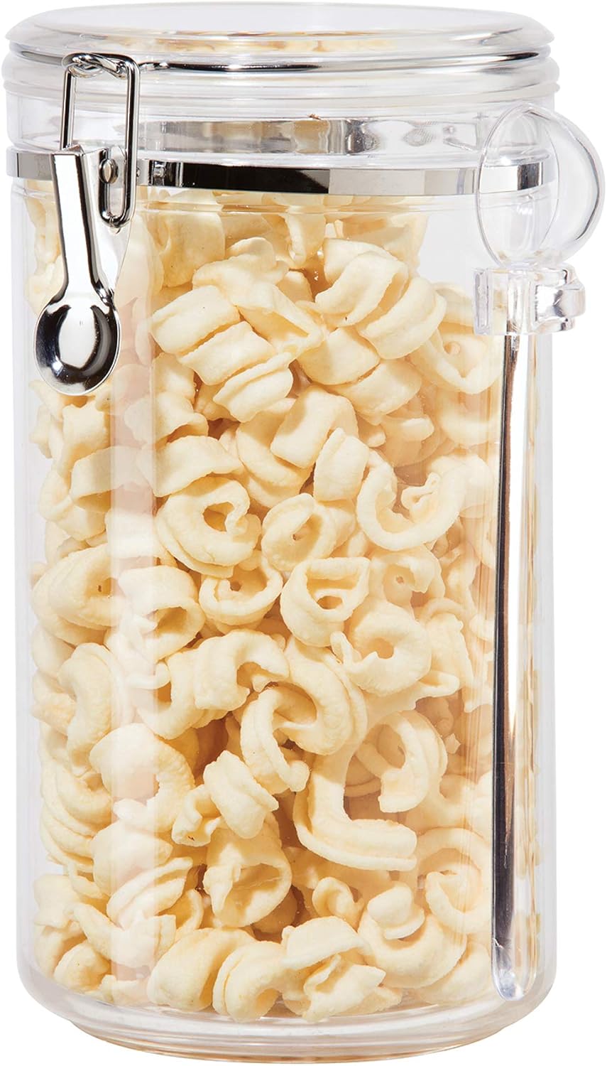 OGGI Clear Canister Airtight 28oz - Clamp Lid & Spoon - Airtight Food Storage Containers, Ideal for Kitchen & Pantry Storage of Bulk, Dry Food Including Flour, Sugar, Coffee, Rice, Tea, Spices & Herbs