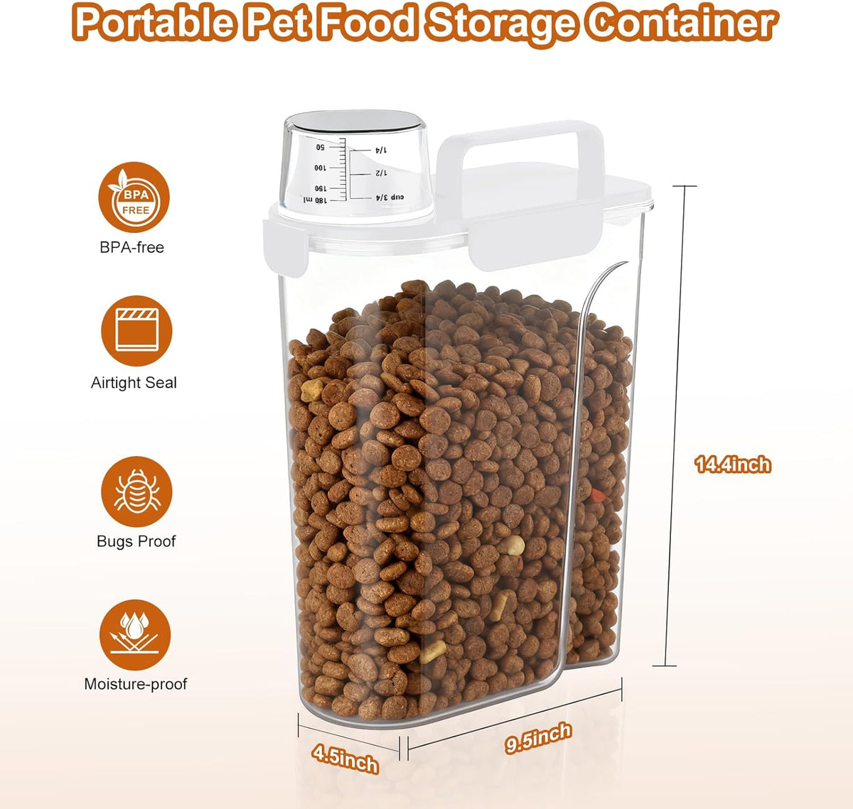Uppetly Dog Cat Food Storage Container, 5-7Lbs Pet Food Containers, Airtight Cat Food Container with Portable Handle & Measuring Cup, Small Animal Dry Food Dispenser for Dogs, Cats and Birds