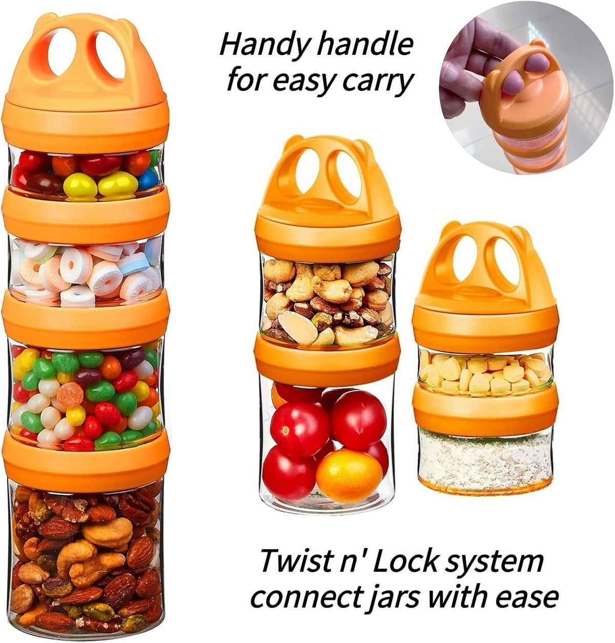 SELEWARE Portable Stackable Food Storage Containers for Snacks Formula Powder and Drinks Twist Lock System Airtight Leak-proof BPA and Phthalate Free 4 Piece Jars 31oz Blue