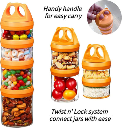 SELEWARE Portable Stackable Food Storage Containers for Snacks Formula Powder and Drinks Twist Lock System Airtight Leak-proof BPA and Phthalate Free 4 Piece Jars 31oz Blue