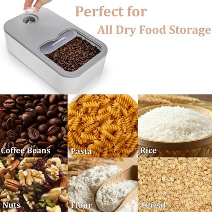 Rice Storage Container, 11 Lbs Plastic Airtight Rice Dispenser with Measuring Cup, Dry Food Storage Bucket Box with Lid, Flour Bin Pet Food Container, Kitchen Organizer for Grain Cereal, White