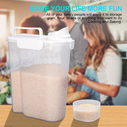 Uppetly Rice Airtight Dry Food Storage Containers, BPA Free Plastic Storage Bin Dispenser with Pourable Spout, Measuring cup for Cereal, Flour and Baking Supplies, Include a Stainless Steel Whisk