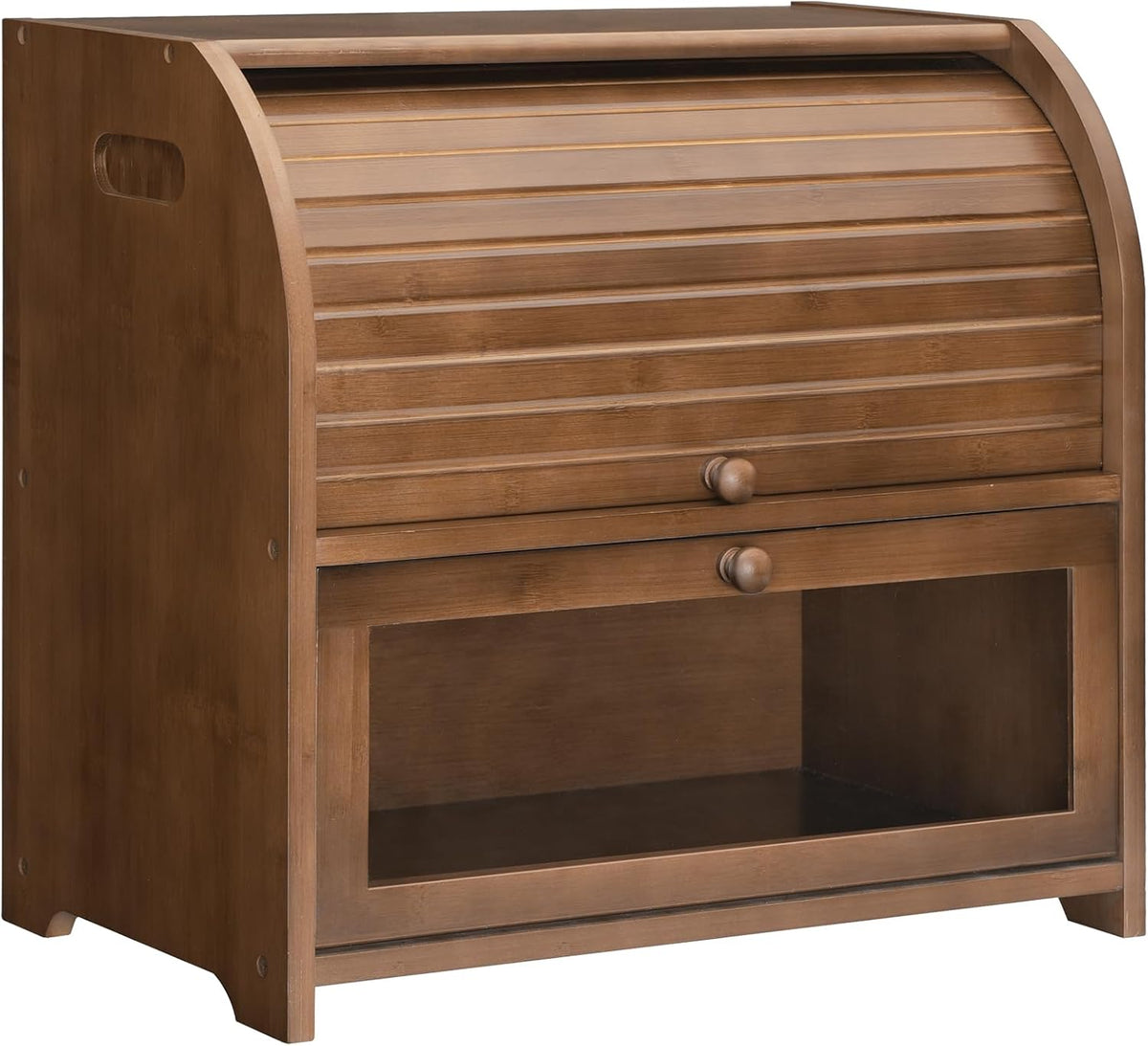 HOOBRO Bread Box, Bamboo Bread Box for Kitchen Countertop, 2 Tier Roll-Top Bread Bin, Food Storage Box, Large Capacity Keeper, Wooden Storage Cabinet, for Kitchen, Dining Room, Natural YL13MB01