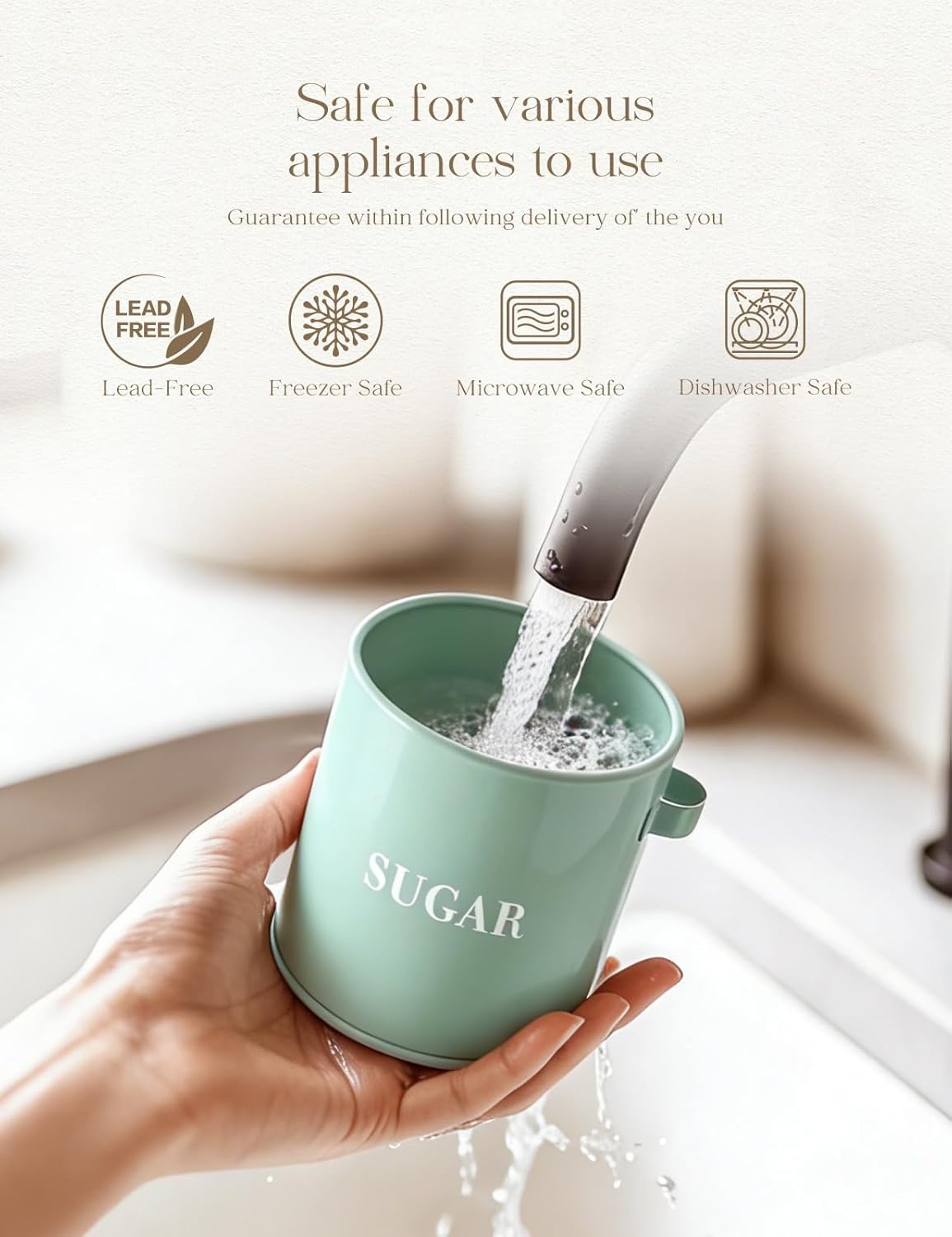 AISBUGUR Sugar Bowl with Lid and Spoon: 17oz Metal Sugar Container - Airtight Food Sugar Jar - Coffee Bar Accessories - Countertop Kitchen Decor (White)
