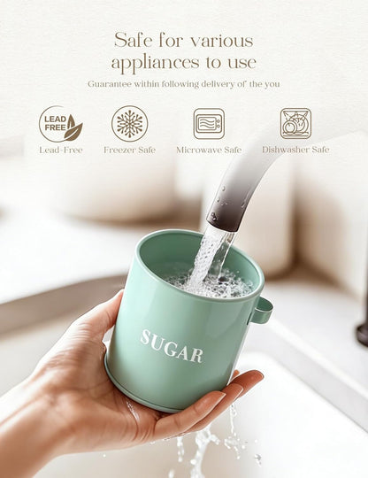 AISBUGUR Sugar Bowl with Lid and Spoon: 17oz Metal Sugar Container - Airtight Food Sugar Jar - Coffee Bar Accessories - Countertop Kitchen Decor (White)