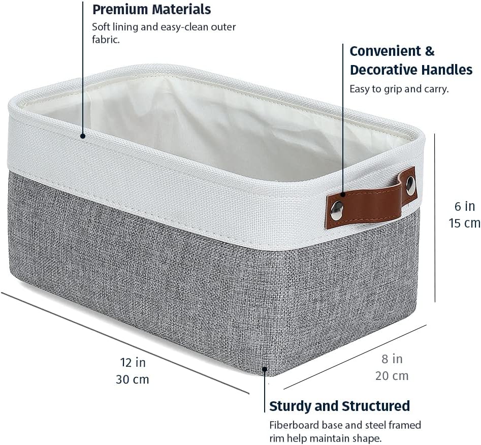 OrganiHaus 12x8in Canvas Storage Baskets 3 Pack | SMALL Fabric Bins for Shelves | Pantry & Bathroom Organizer | Beige/Off-White