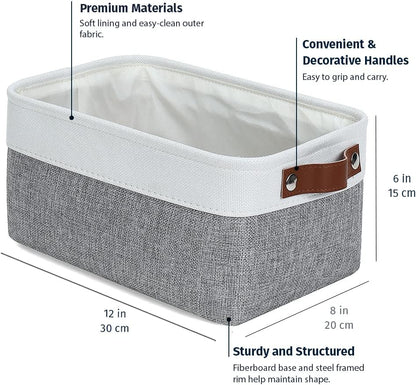 OrganiHaus 12x8in Canvas Storage Baskets 3 Pack | SMALL Fabric Bins for Shelves | Pantry & Bathroom Organizer | Beige/Off-White