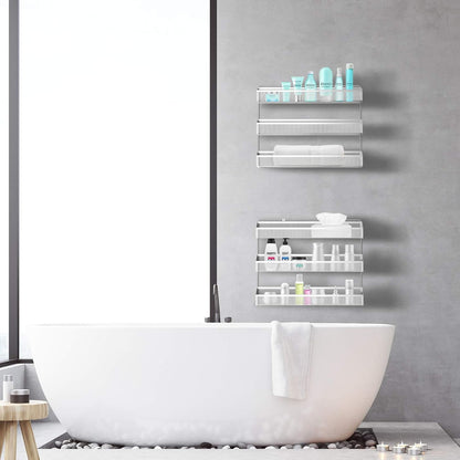 Auledio 2 Pack Spice Rack Organizer, 3 Tier Counter-top Stand or Wall Mounted Storage Rack Hanging Shelf for Kitchen Cabinet, Cupboard, Pantry Door or Bathroom Shower Cosmetic - Chrome