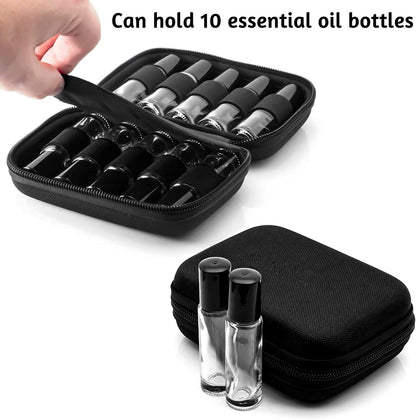 Essential Oil Carrying Case Holds 10 Bottles (5/10/15ml), Hard Shell Roller Bottles Storage Bag, Travel Portable Essential Oils Bottles Organizer