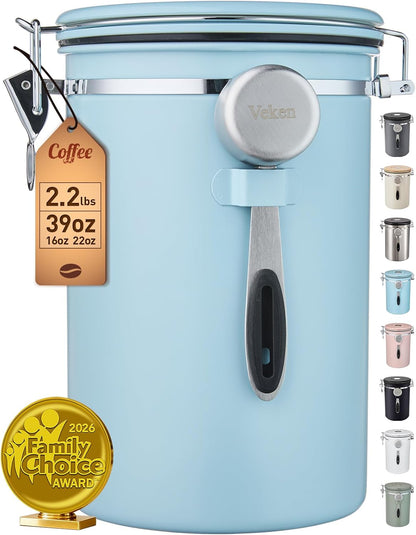 Veken Coffee Canister, 39OZ Large, Mothers Day Gifts For Women, Airtight Stainless Steel Food Storage Container for 2.2lbs Coffee Beans, Ground, Sugar, Tea, Flour, Cereal,Kitchen Bar Accessories,Cream