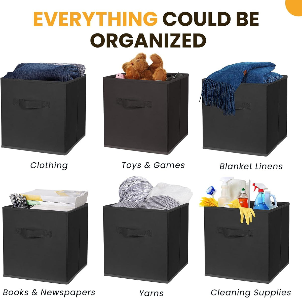 Criusia Large Storage Cubes, 13x13 Cube Storage Bins (Set of 10), Fabric Collapsible Storage Bins with Dual Handles, Foldable Cube Baskets for Shelf, Closet Organizers and Storage Box (Grey)