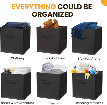 Criusia Large Storage Cubes, 13x13 Cube Storage Bins (Set of 10), Fabric Collapsible Storage Bins with Dual Handles, Foldable Cube Baskets for Shelf, Closet Organizers and Storage Box (Grey)