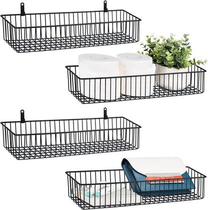 3 Pack Extra Large Wire Basket with Metal Handles, Metal Basket for organizers and storage, Wire Storage Baskets for Pantry, Cabinet, Fridge, Kitchen, Wardrobe, Garage, Bathroom, Black