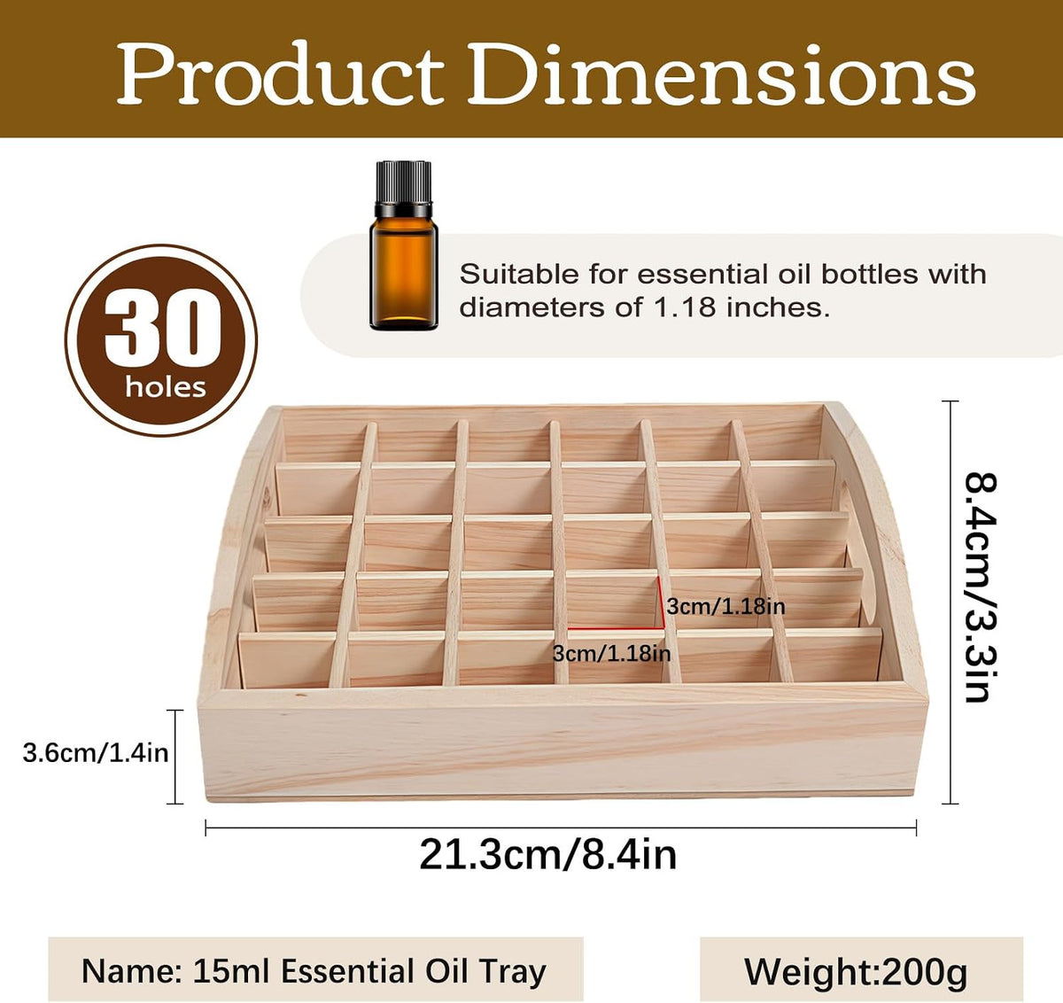 VolksRose 30-Slot Wooden Storage Box - Fits 5-15 ml Bottles, Travel & Presentation Storage, Nail Polish & Perfume Collection