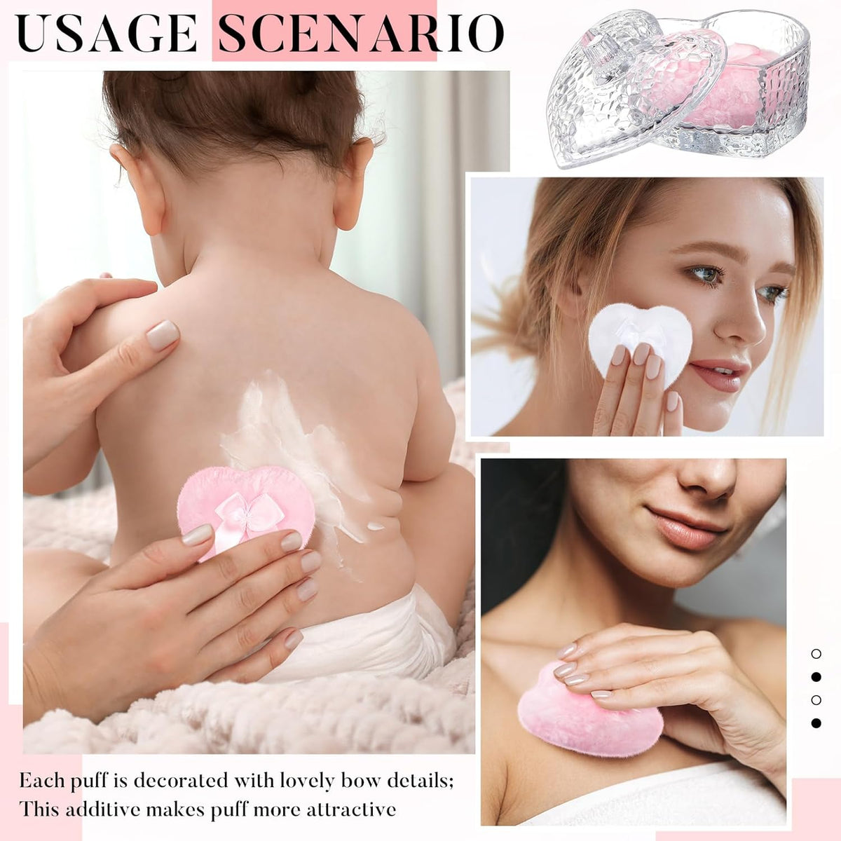 Tioncy 3 Pcs Large Body Powder Puff and Container Valentine's Day gift Powder Container with Puff Crystal Case Soft Washable Reusable Velour Face Body Glitter Wet Dry Makeup (Classic,Clear)