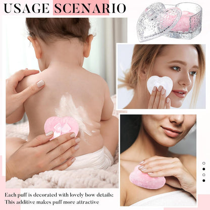 Tioncy 3 Pcs Large Body Powder Puff and Container Valentine's Day gift Powder Container with Puff Crystal Case Soft Washable Reusable Velour Face Body Glitter Wet Dry Makeup (Classic,Clear)