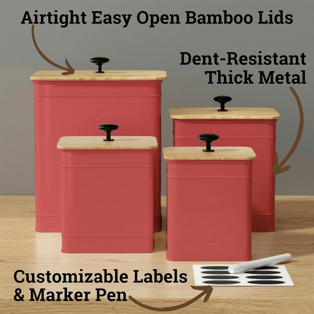 Kitchen Canisters for Countertop Set of 4 with Customizable Chalkboard Labels & Marker Pen - Big Iron Kitchen Canisters with Airtight Lids - Black Canister Set - Flour and Sugar Containers Farmhouse