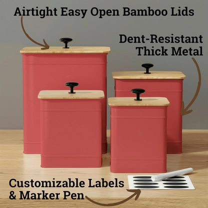 Kitchen Canisters for Countertop Set of 4 with Customizable Chalkboard Labels & Marker Pen - Big Iron Kitchen Canisters with Airtight Lids - Black Canister Set - Flour and Sugar Containers Farmhouse