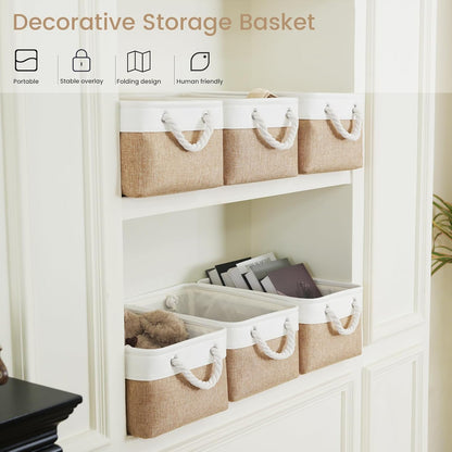 Large Storage Baskets- 15.7x11.8x8.26 inch Storage Bins for Shelves and Closet Organizing, Foldable Fabric Bin for Home Organization Clothes and Laundry (3-Pack, White&Khaki)