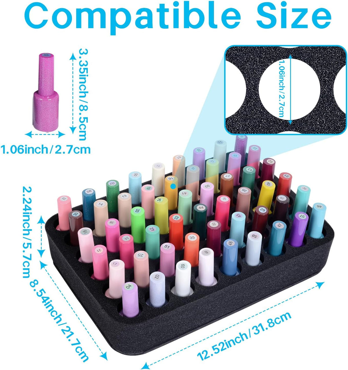 2 Pack Nail Polish Organizer Holder Foam Pad with Slots for Storage 60 Bottles (15ml/0.5fl.oz) Nail Polish or Essential Oil Tray for Drawers Black