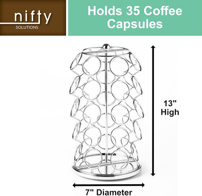 Nifty K Cup Holder – Compatible with K-Cups, Coffee Pod Carousel | 35 K Cup Holder, Spins 360-Degrees, Lazy Susan Platform, Modern Black Design, Home or Office Kitchen Counter Organizer