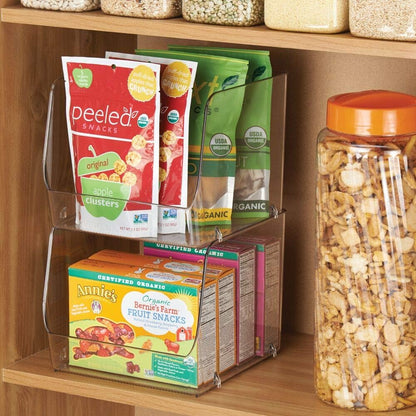 mDesign Wide Stackable Plastic Food Storage Organizer Bin Basket with Open Front for Household Kitchen Cabinets, Pantry, Offices, Closets, Bedrooms, Bathrooms - 10.2" Wide, 2 Pack - Clear