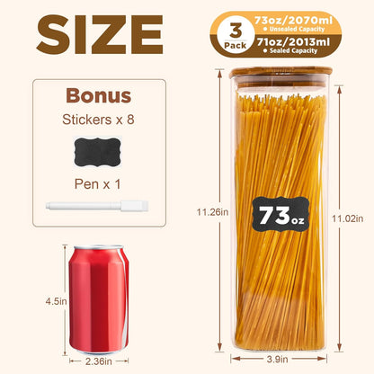 SHOWIN Glass Food Storage Jars Square 37oz, 4 Pack Glass Jars With Bamboo Lids, Kitchen Storage Containers For Spice, Candy, Cookie, Storage For Pantry Organizers