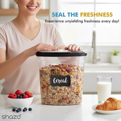 Shazo 3 PC Cereal Container Storage Set (5.2L, 2.8L, 1.2L) - Large Airtight Food Storage Containers with Flip-Top Lids, BPA-Free Plastic Cereal Dispenser for Pantry, Rice, Flour, Sugar & Pasta