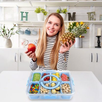 Divided Serving Tray with Lid and Handle,8 Compartments Snacks Box,Snack Fruit Tray,Veggie Tray,Portable Platter for Candy Fruits Nuts Snack Party Entertaining Picnic
