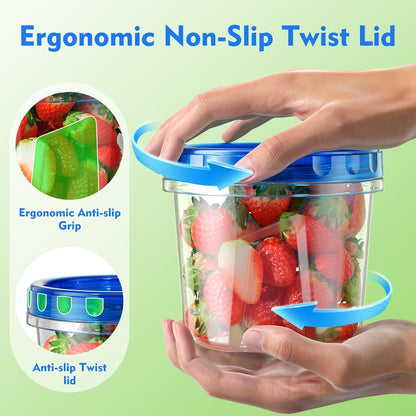 BiuLeon 12 Pack- 34/24/17oz Freezer Storage Containers, Plastic Food Storage Containers with Twist Top Lids, BPA Free and Reusable Soup Containers with Lids, Leakproof/Microwave/Dishwasher Safe