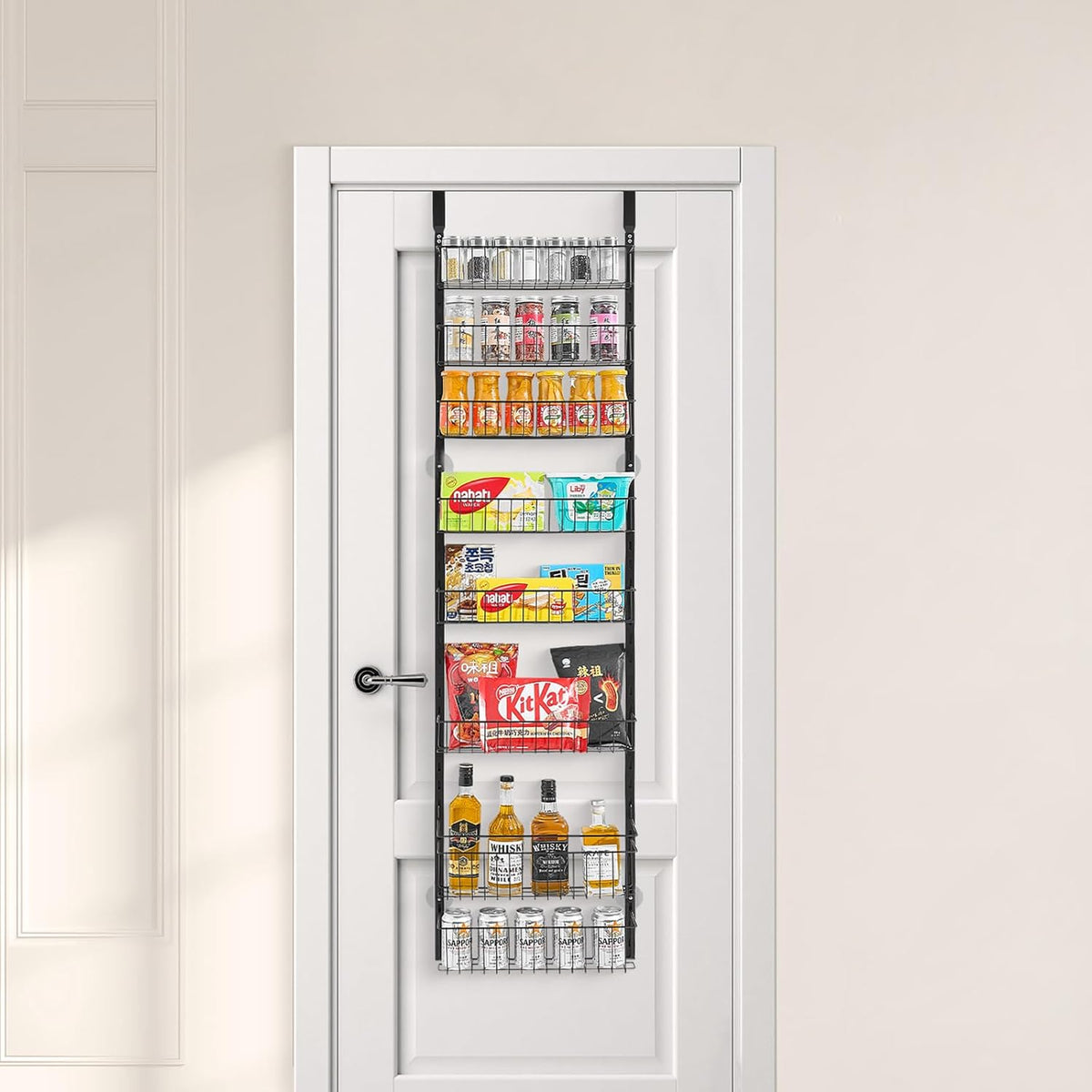 VEVOR Over the Door Pantry Organizer, 10-Tier Pantry Organization and Storage, Heavy-Duty Steel Hanging Spice Rack, Adjustable Wall Seasoning Shelves, for Home Kitchen Laundry Room Bathroom, White
