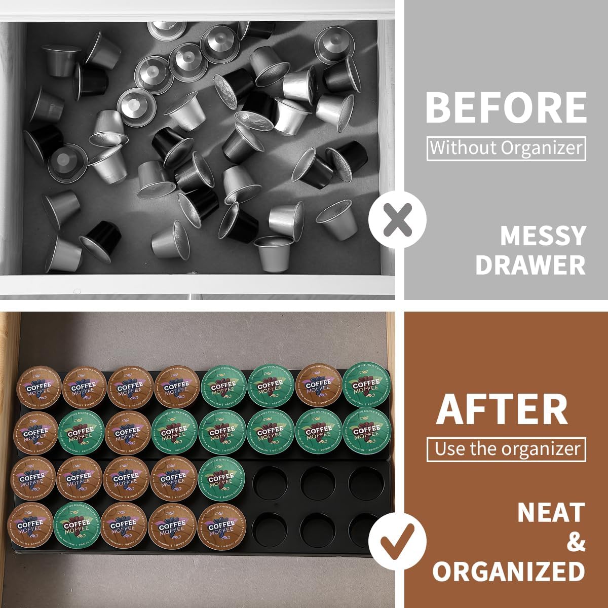Berglander Coffee Pod Holder Drawer 20 K Cup, Coffee Capsule Organizer for Drawer, Plastic Coffee Pod Storage Organizer for Kitchen Drawer Holders for Nespresso for Kitchen