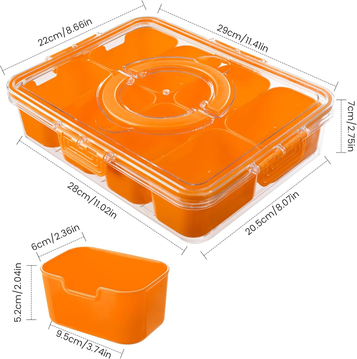 Dingerjar Divided Serving Tray with Lid and Handle - Snackle Box Charcuterie Container for Portable Snack Platters - Clear Organizer for Candy, Fruits, Nuts, Snacks - Perfect for Party, Entertaining