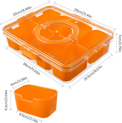 Dingerjar Divided Serving Tray with Lid and Handle - Snackle Box Charcuterie Container for Portable Snack Platters - Clear Organizer for Candy, Fruits, Nuts, Snacks - Perfect for Party, Entertaining