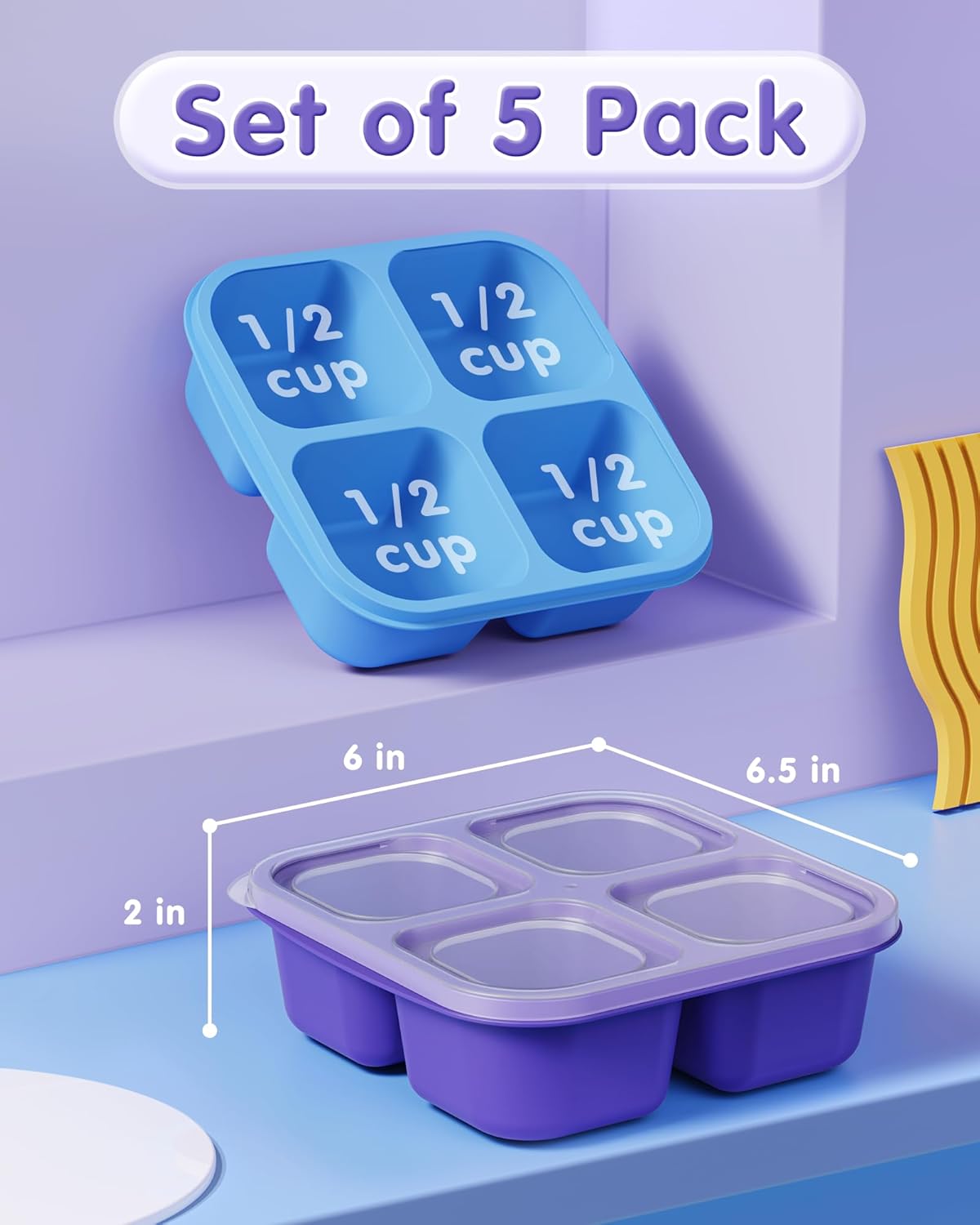 Canfanni 5 Pack Bento Snack Containers, 4 Compartment BPA-free Plastic Food Storage Containers, Divided Lunchable Container, Bento Lunch Box for Work and Travel